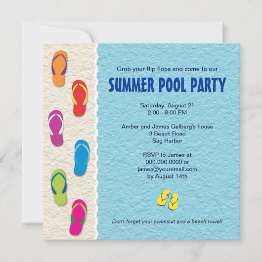 Flip Flop Pool Party Invitation Kaart (Voorkant)
