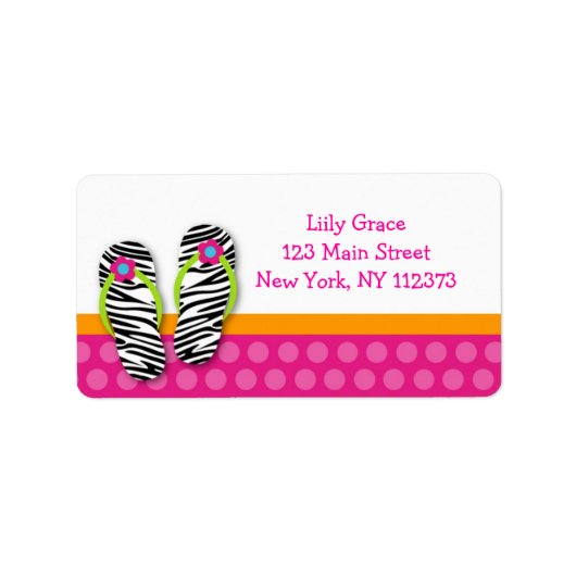 Flip Flop Pool Party Zebra Retouradreslabels Etiket (Voorkant)