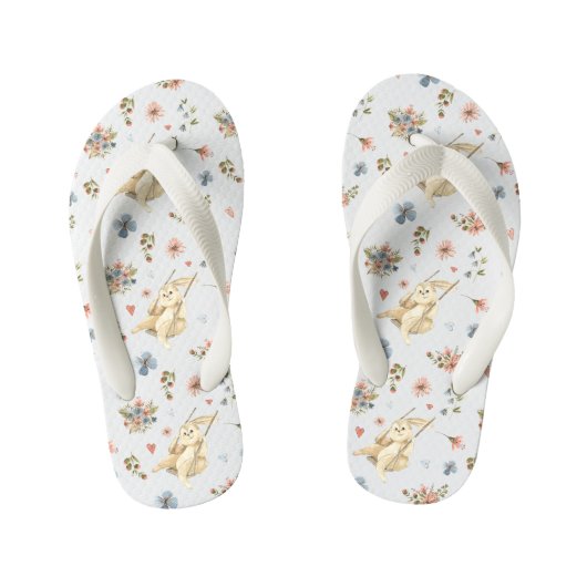 Flip Flops Children - Rabbits And Flowers Pattern (Voetbed)