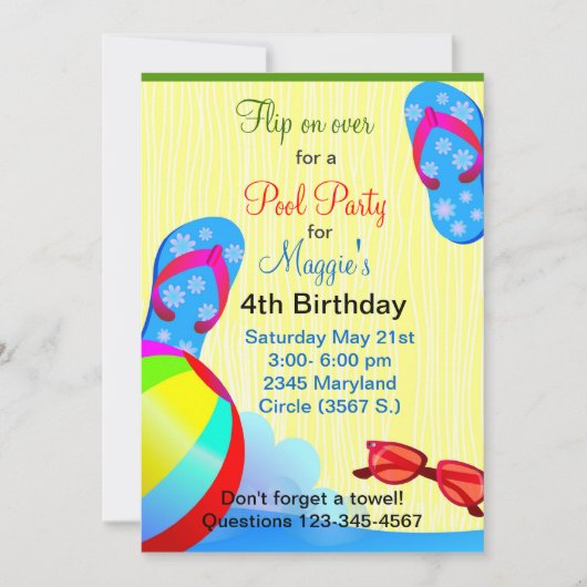 Flip Flops Invitation de fête d'anniversaire (Devant)