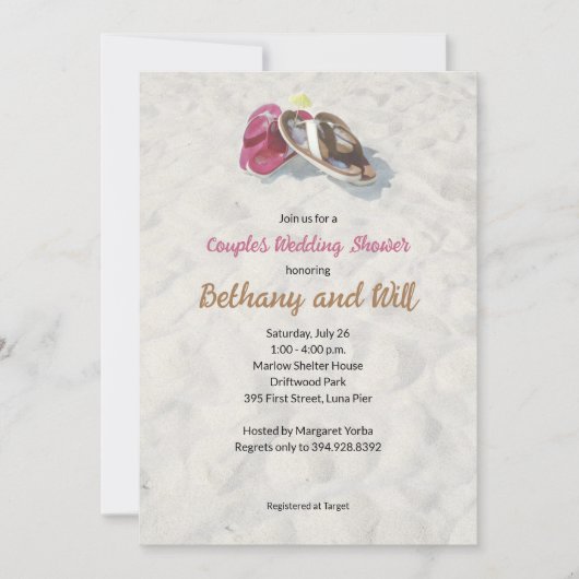 Flip Flops op het strand Bruiloftsinvitation Kaart (Voorkant)