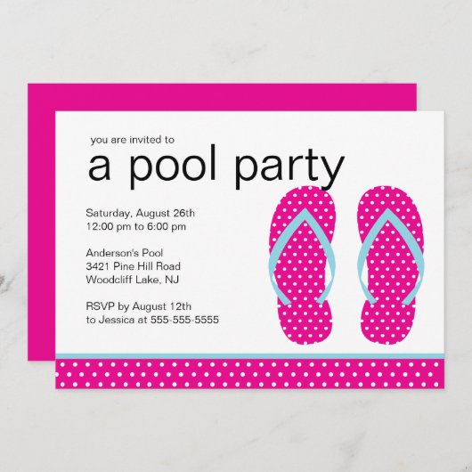 Flip Flops rose Pool Party Invitation (Devant / Derrière)