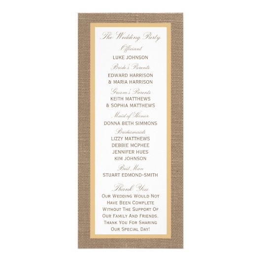 Flip Flops Sandy Beach Burlap Wedding Programme (Dos)