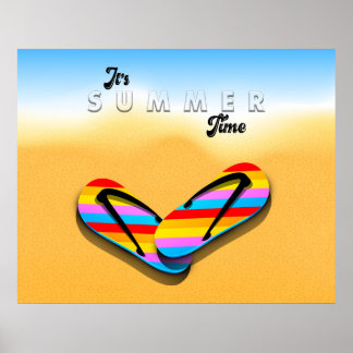 Flip Flops wall art, colorful beach decor Poster