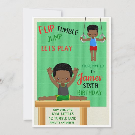 Flip & Tumble Birthday Invitation Kaart (Voorkant)