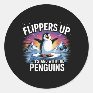 Flippers omhoog Ik sta met de pinguïns grappig Tru Ronde Sticker
