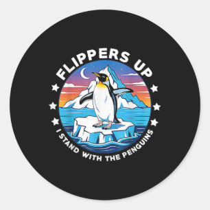 Flippers omhoog Ik sta met de pinguïns Ronde Sticker