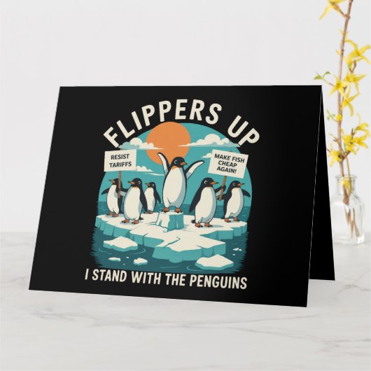 Flippers omhoog Ik sta met pinguïns grappig verzet Kaart (Gele Bloem)