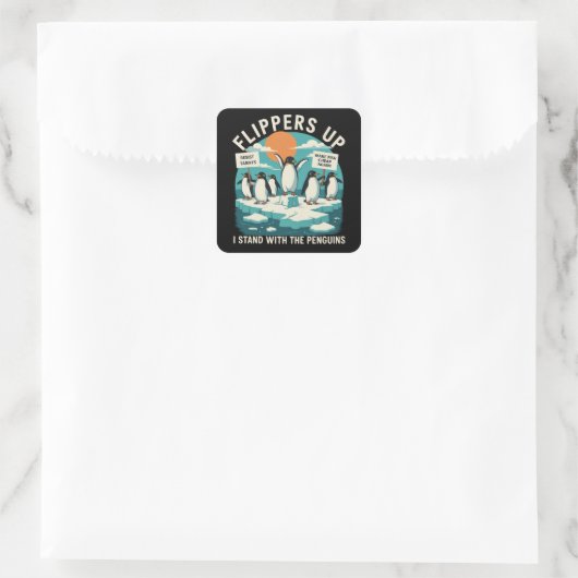 Flippers omhoog Ik sta met pinguïns grappig verzet Vierkante Sticker (Tas)