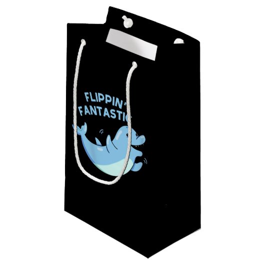 Flippin Fantastic Funny Dolphin Pun Dark BG Klein Cadeauzakje (Voorkant Gekanteld)
