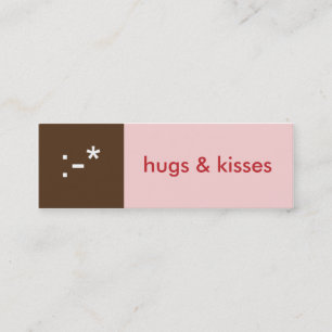 Flirt card roze bruine knuffels kussen emoticon be mini visitekaartje