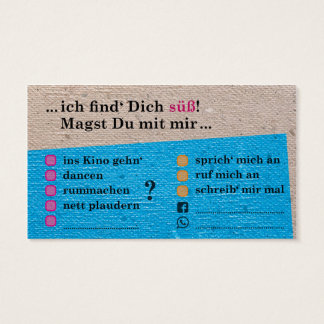Flirt-Karte "Du bist süß!"; mit Kontaktfeldern Visitekaartje