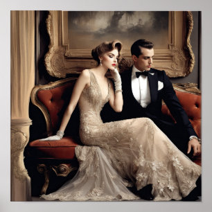 Flirting An Art Deco Couple Poster