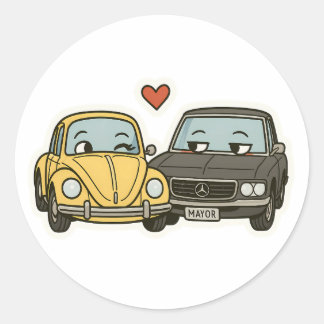 Flirty Cartoon Car Couple - Grappige Sticker voor 