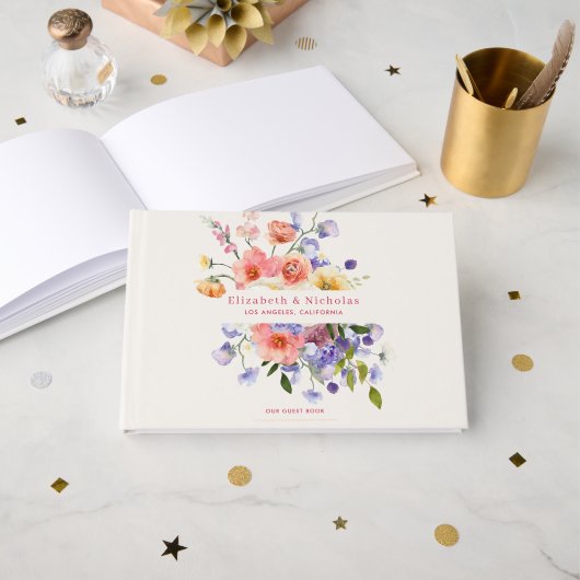 Flirty Floral Meadow | Zomer bruiloft Gastenboek (Voorkant open)