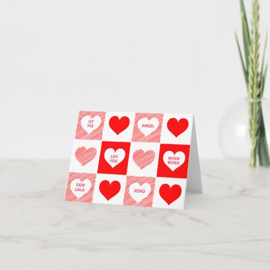 Flirty Red en White Snoep Hearts Pattern Feestdagen Kaart (Voorkant)