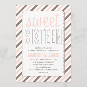 FLIRTY STRIPES SWEET SIXTEEN BIRTHDAY-INVITATIE KAART