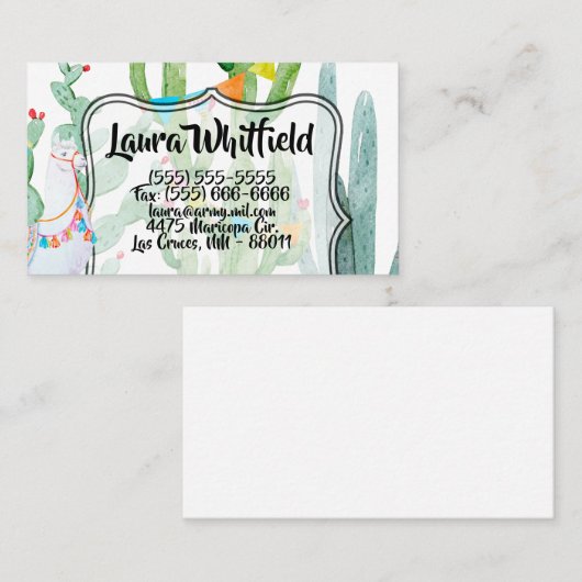 Flo Carte de visite Boho Llama Bohemian Cacti (Devant / Derrière)