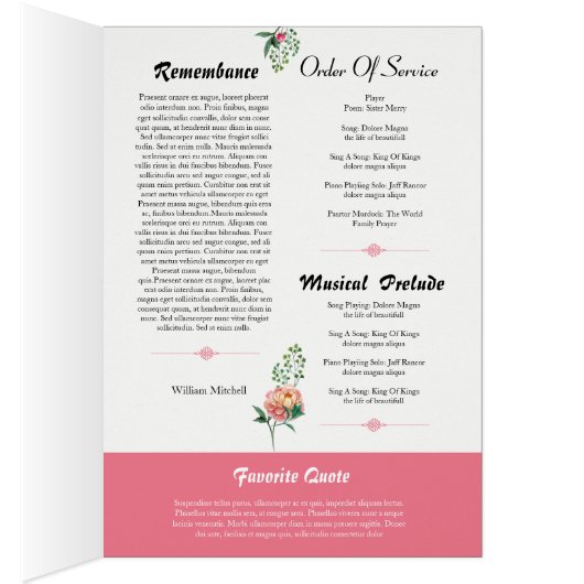 Floal Funeral Program Template (Intérieur (Droit))