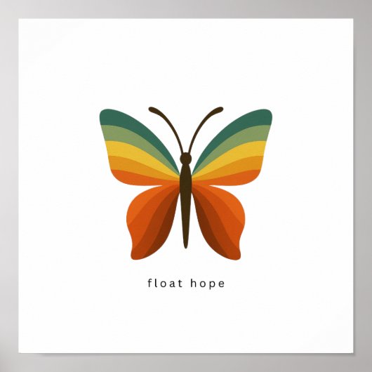 Float Hope Retro Rainbow Butterfly 12x12 Poster (Devant)