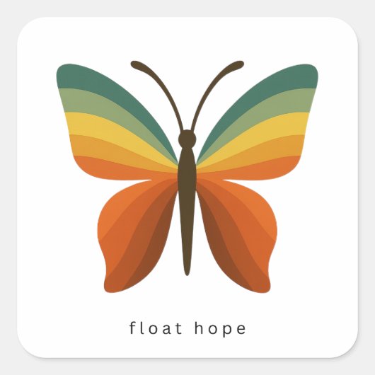 Float Hope Retro Rainbow Butterfly Square Sticker (Devant)