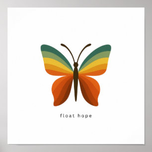 Float Hope Retro Regenboog Vlinder 12x12 Poster