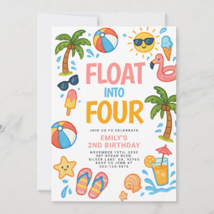Float in vier tropische 4e verjaardagsfeest kaart