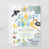 Float Into Four Pool Party Summer 4th Birthday  Kaart (Voorkant)