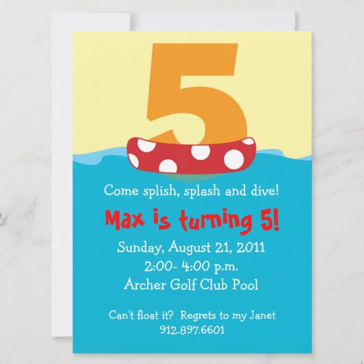 Floatie invitation de cinq anniversaires (Devant)