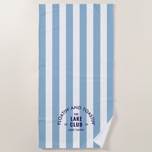 Floatin' and Toastin' The Lake Club Blue Stripe is Strandlaken (Voorkant)