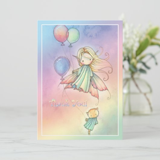 Floating Fairy en Cat Matching Dank u kaarten (Staand voorkant)