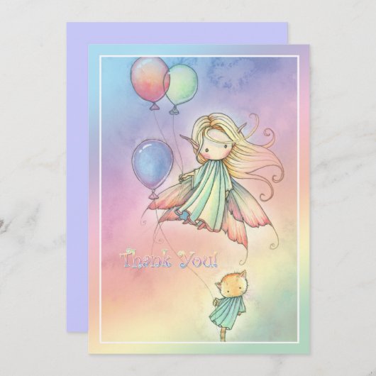 Floating Fairy en Cat Matching Dank u kaarten (Voorkant / Achterkant)