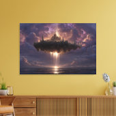 Floating Fantasy Castle Cloud Beams Glow Canvas Afdruk (Insitu (Woonkamer))