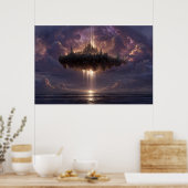 Floating Fantasy Castle Cloud Beams Glow Poster (Keuken)