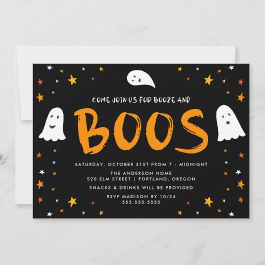 Floating Ghosts Boos en Booze Halloween Party Kaart (Voorkant)