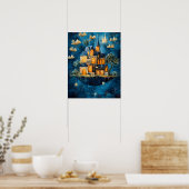 Floating House of Books Fantasy Art Poster (Cuisine)