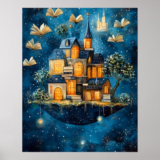 Floating House of Books Fantasy Art Poster (Devant)