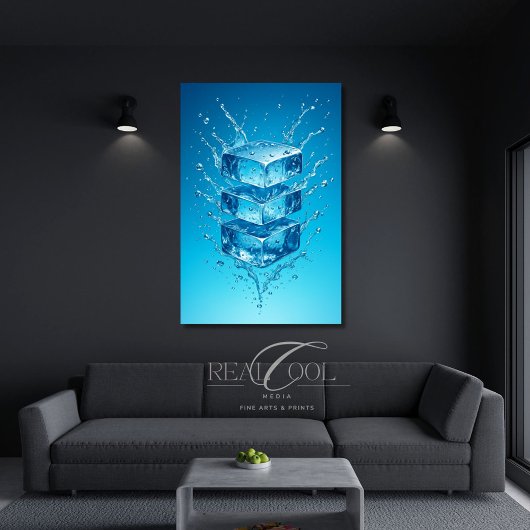 Floating Ice Cube Splash - Dynamische digitale kun Poster