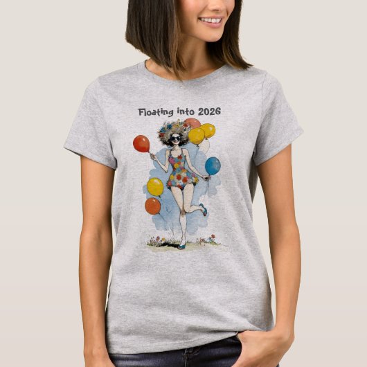Floating Into 2026 New Years With Balloons T-shirt (Voorkant)