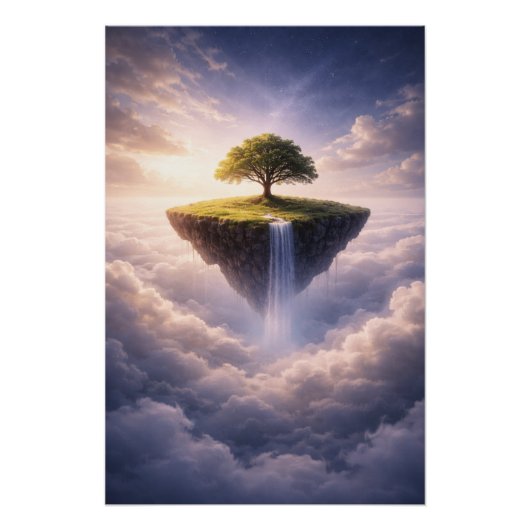 Floating Island of Life – Dreamy Fantasy Nature  Perfect Poster (Voorkant)