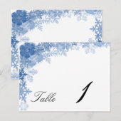 Flocon Bleu sur Numéro de Table de Mariage Blanc (Devant / Derrière)