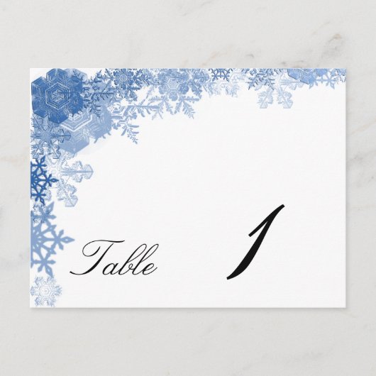 Flocon Bleu sur Numéro de Table de Mariage Blanc (Devant)