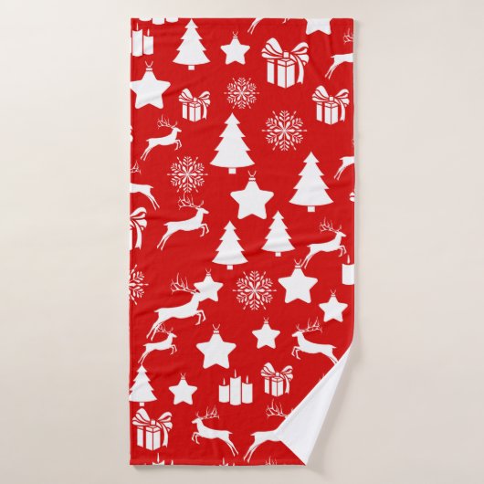 Flocon de neige blanc de Noël sur bakcgrou rouge a (Serviette de bain)