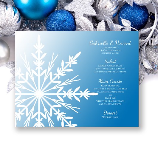 Flocon de neige blanc sur Blue Winter Wedding Menu