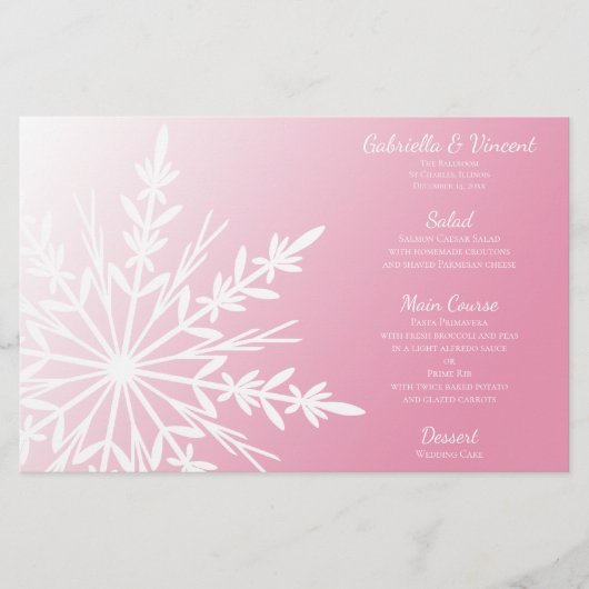 Flocon de neige blanc sur le menu de mariage d'hiv (Devant)