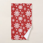 Flocon de neige blanc sur Motif traditionnel rouge (Serviette à main)