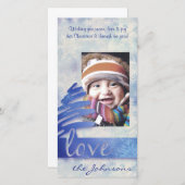 Flocon de neige bleu et blanc "Amour" Carte photo  (Devant / Derrière)