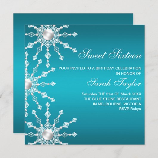 Flocon de neige bleu et blanc Shimmer Invitation d (Devant / Derrière)