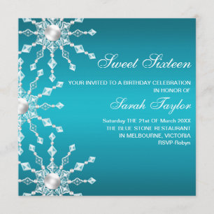 Flocon de neige bleu et blanc Shimmer Invitation d