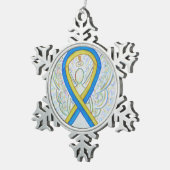 Flocon De Neige Bleu et Jaune Sensibilisation Ruban Angel Ornement (Vue impression)